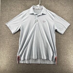 Bald Head Blues Short Sleeve Polo Shirt Men Size Medium Button Up Blue White